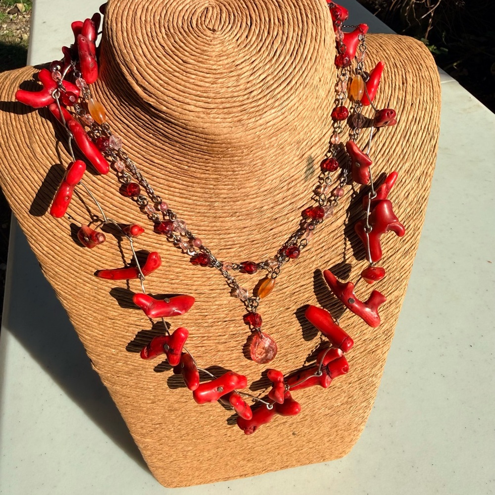 Vintage Red Coral Multi-Strand Statement Necklace - Unbranded